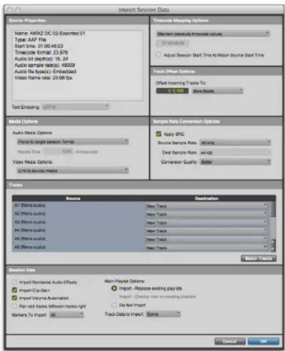 Avid Pro Tools 11.0 - Pour ouvrir et importer une séquence AAF ou OMF dans Pro Tools : - 1