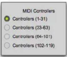 MIDI Controllers ● Controllers (1-31) ○ Controllers (33-63) ○ Controllers (64-101) ○ Controllers (102-119)