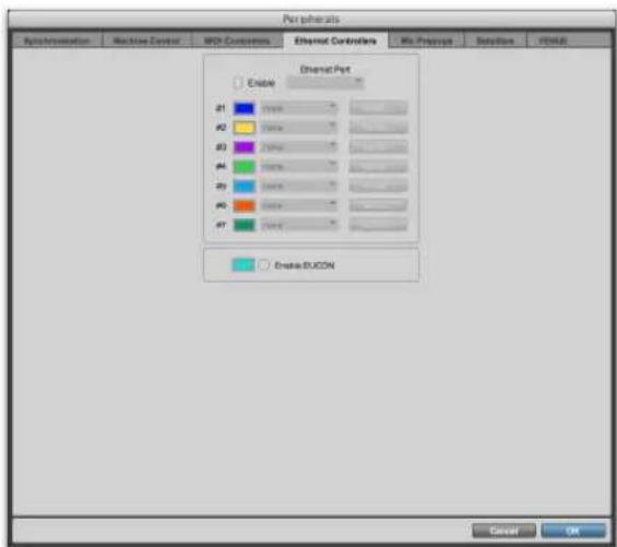 Peripherals AutoReduction Machine Control WD Contrace Ethernet Contrace Wi Preprint Dotation FWH Channel Port Enable A1 2000 A2 2000 A3 2000 A4 2000 A5 2000 A6 2000 A7 2000 Enable EUCON Cancel OK