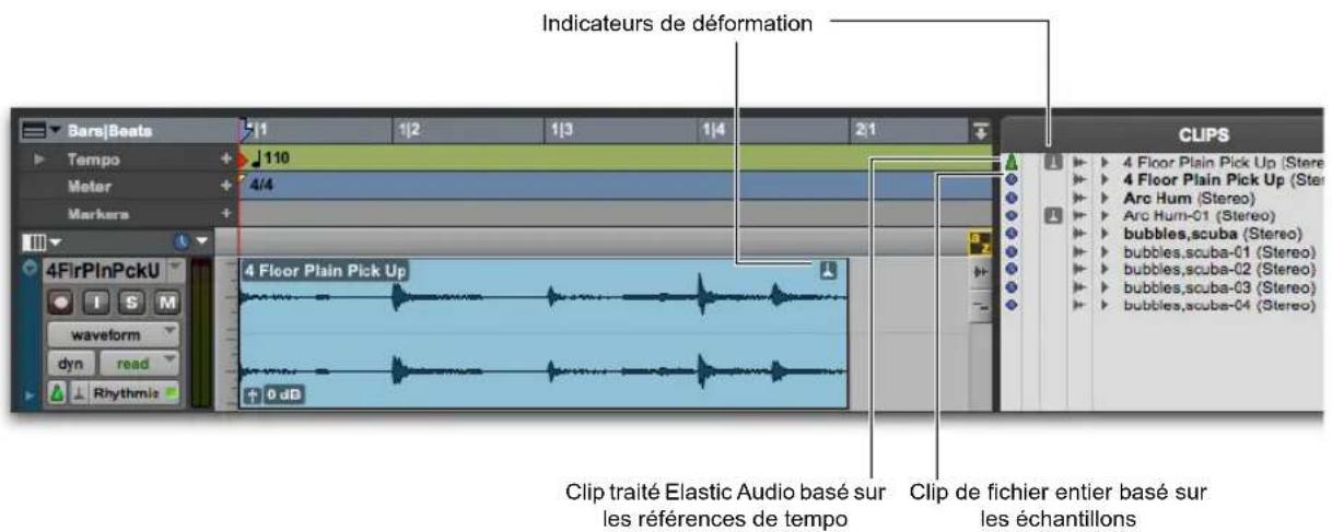 Indicateurs de déformation 4 Floor Plain Pick Up Clip traité Elastic Audio basé sur les références de tempo Clip de fichier entier basé sur les échantillons