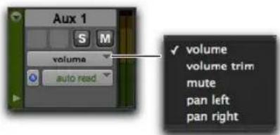 Aux 1 volume auto read ✓ volume volume trim mute pan left pan right