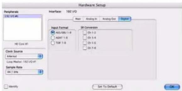 Avid Pro Tools HD 8.1 - Pour configurer les commandes d'une Interface 192 Digital I/O ou 192 I/O avec carte d'entrée/sorting numérique optionnelle : - 2