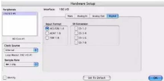 Avid Pro Tools HD 8.0 - Pour configurer les commandes d'une Interface d'E/S 192 onumérique 192 avec carte d'entrée/sortie numérique optionnelle : - 1