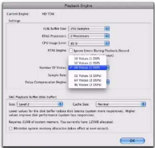 Avid Pro Tools HD 8.0 - Pour modifier le nombre de voix et de ressources DSP à allouer : - 1