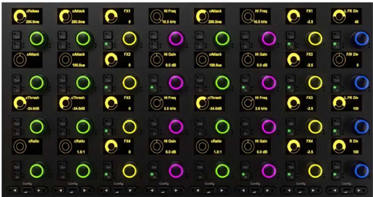 cReleases 200.0ms cAttack 200.0ms FX1 0 Hi Freq 10.5 kHz cAttack 200.0ms Hi Freq 10.5 kHz FX1 -2.5 L FR Div 45 cAttack 100.0us cAttack FX2 0 Hi Gain 0.0 dB cAttack 100.0us Hi Gain 0.0 dB FX2 -2.5 F/R Div 0 cThresh -24.0dB cThresh -24.0dB FX3 0 Hi Freq 2.6 kHz cThresh -24.0dB Hi Freq 2.6 kHz FX3 -2.5 L FR Div 100 cRatio cRatio 1.0:1 FX4 0 Hi Gain 0.0 dB cRatio 1.0:1 Hi Gain 0.0 dB FX4 -2.5 R Div 100 Config Config Config Config Config Config Config
