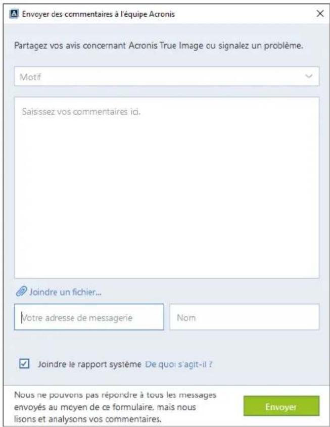 ACRONIS True Image 2017 - Pour envoyer un commentaire à Acronis : - 1