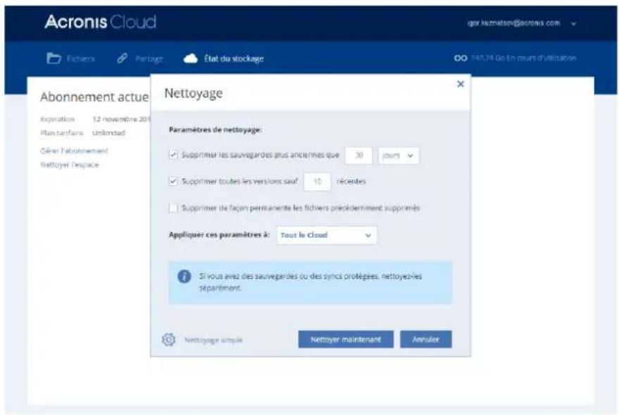 ACRONIS True Image 2017 - Pour nettoyer l'espace Acronis Cloud : - 2