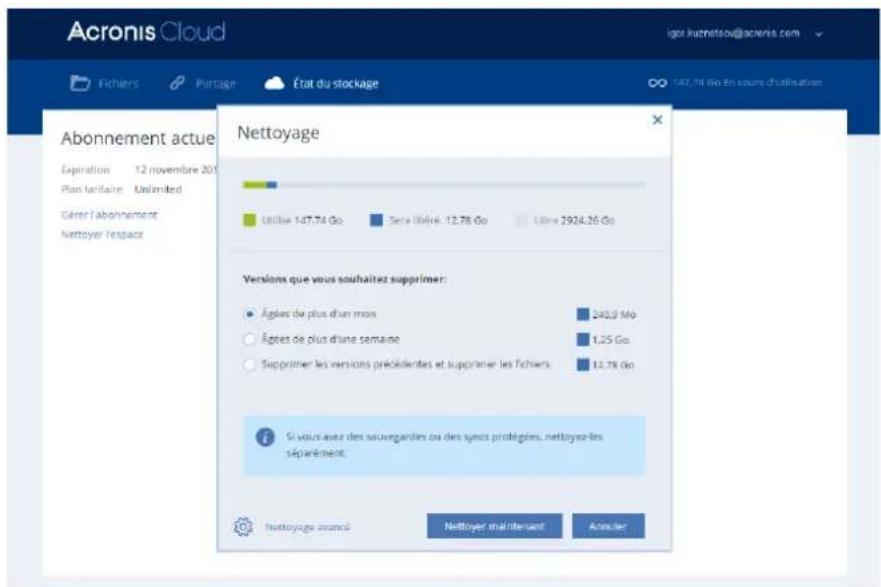 ACRONIS True Image 2017 - Pour nettoyer l'espace Acronis Cloud : - 1