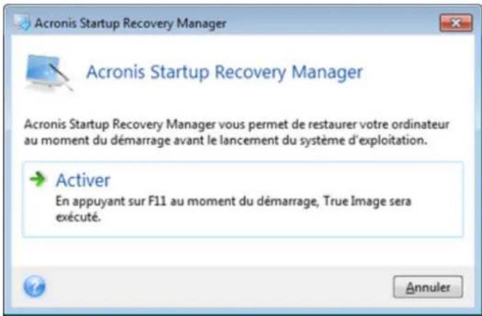 ACRONIS True Image 2017 - Pour activer Acronis Startup Recovery Manager : - 1