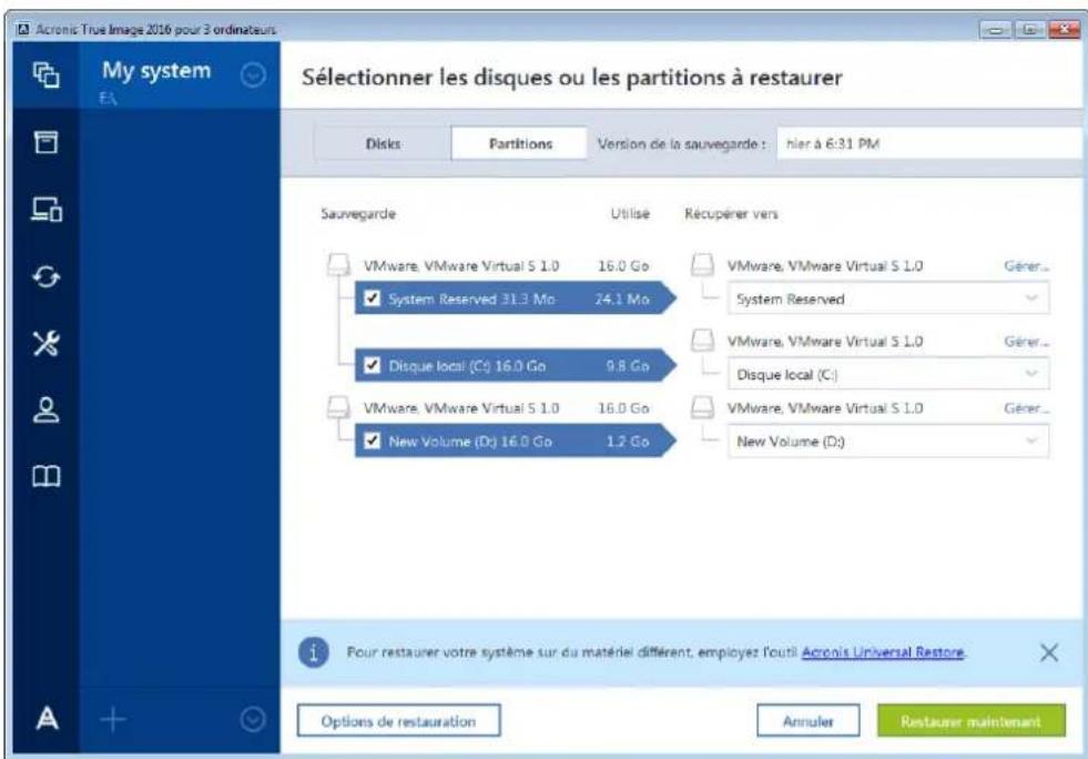ACRONIS True Image 2017 - Pour restaurer les partitions ou les disques : - 1