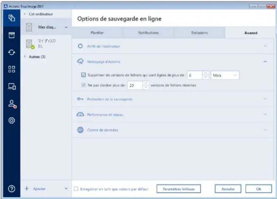 ACRONIS True Image 2017 - Pour définir les limites pour le nombre de versions sur Acronis Cloud : - 1