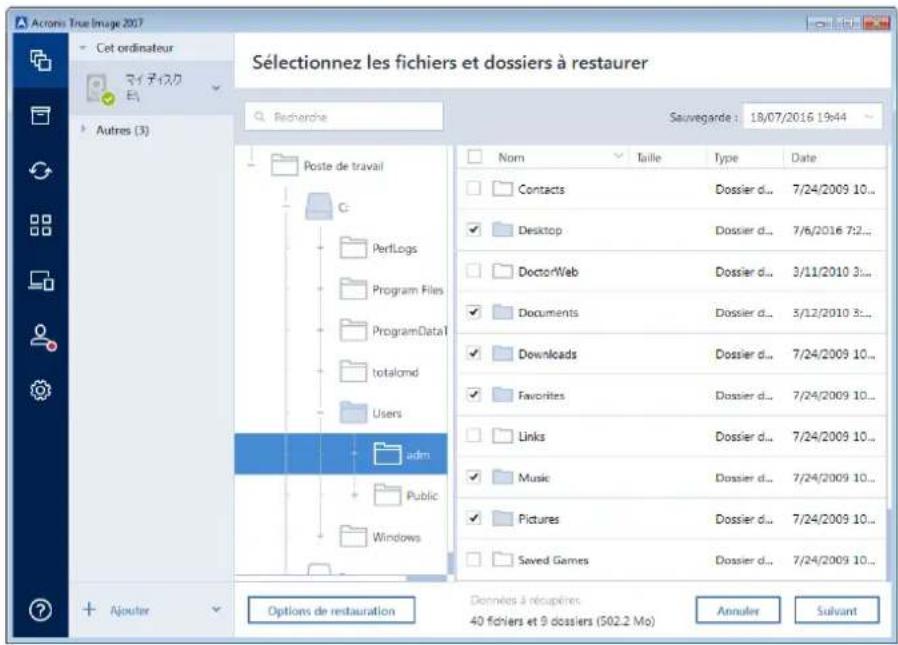 ACRONIS True Image 2017 - Pour restaurer des fichiers et des dossiers : - 1