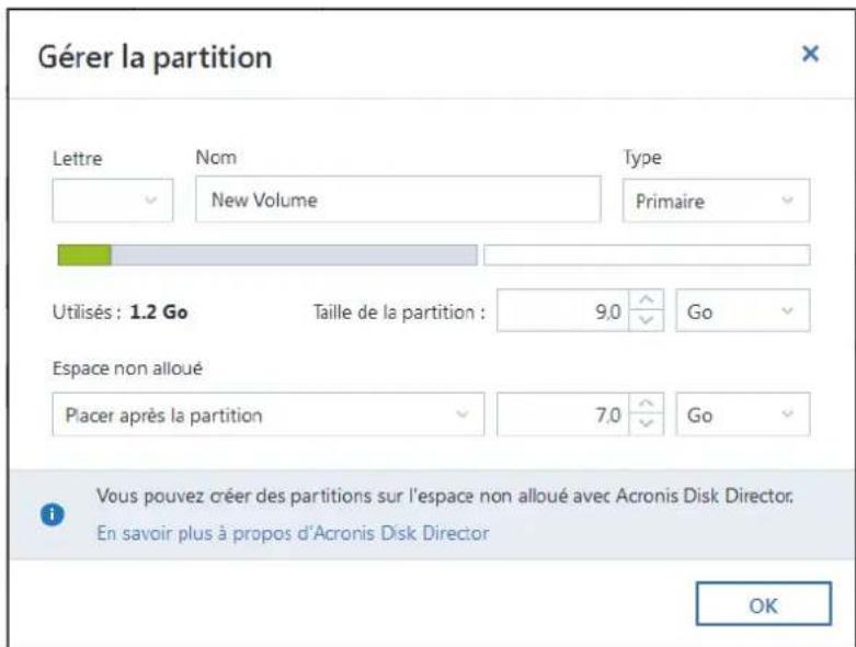ACRONIS True Image 2017 - Propriétés des partitions - 1