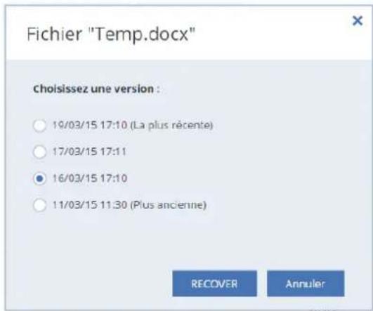 ACRONIS True Image 2017 - Pour restaurer une version spécifique d'un fichier : - 1