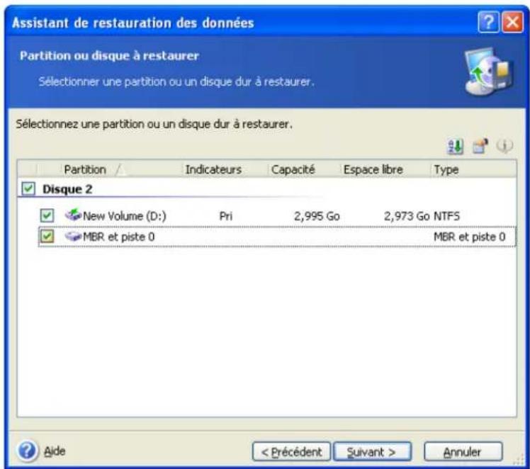 ACRONIS True Image Echo Enterprise Server - Sélection de disque/partition à restaurer - 1