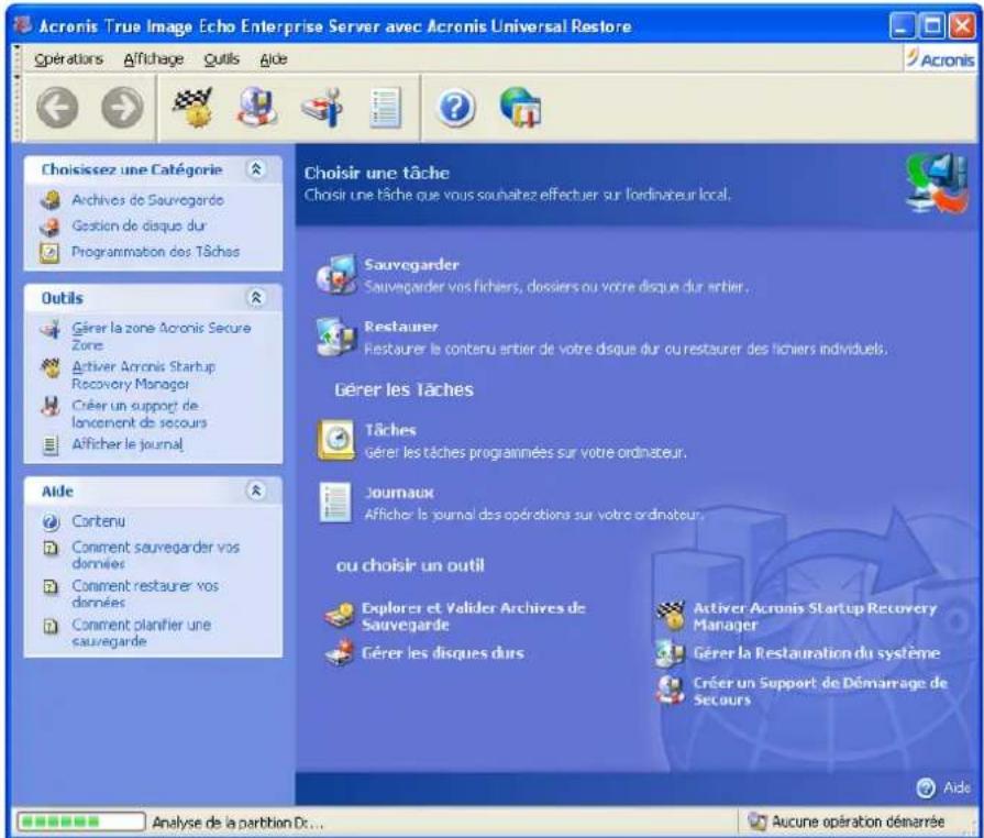 ACRONIS True Image Echo Enterprise Server - Fenêtre principale du programme - 1