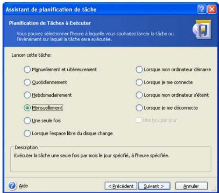 ACRONIS True Image Echo Enterprise Server - Définir une exécution mensuelle - 1