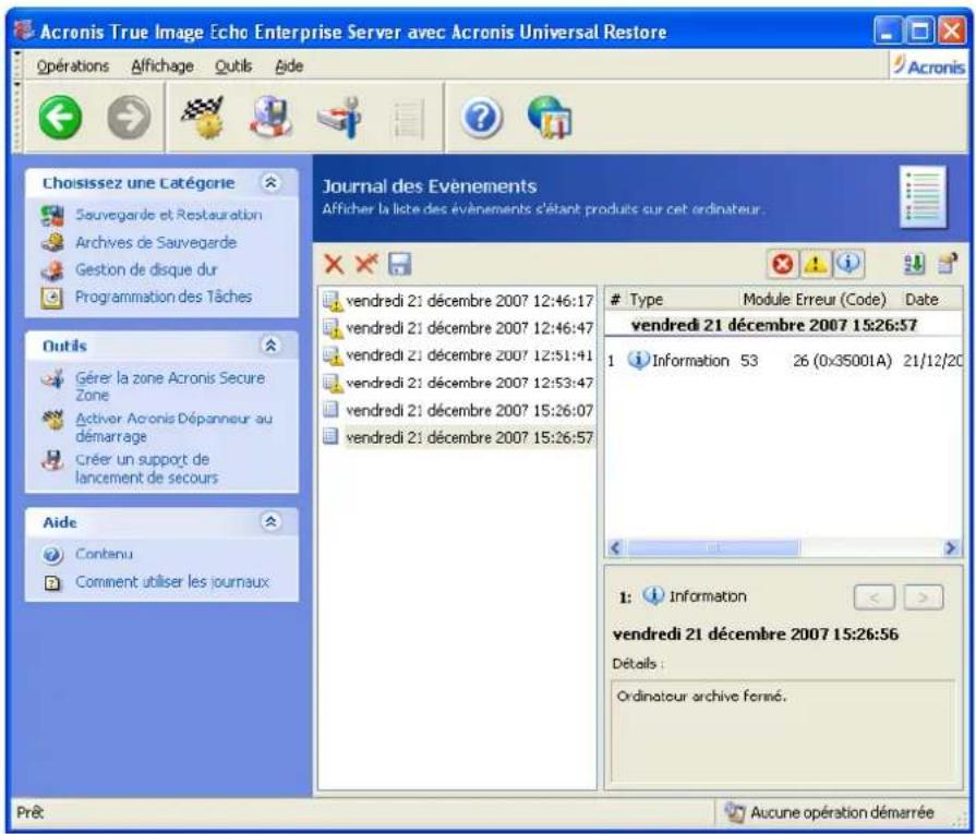 ACRONIS True Image Echo Enterprise Server - Affichage des journaux - 1