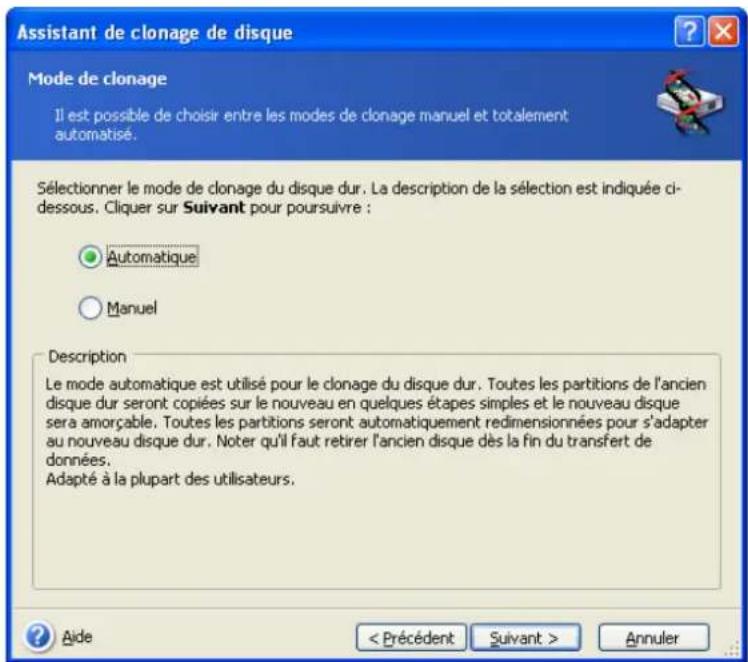 ACRONIS True Image Echo Enterprise Server - Sélection du mode Clonage - 1