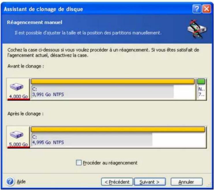 ACRONIS True Image Echo Workstation - Architectures des partitions de l'ancien disque et du nouveau - 1