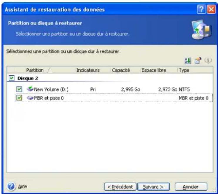 ACRONIS True Image Echo Workstation - Sélection de disque / partition à restaurer - 1