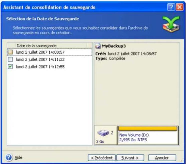 ACRONIS True Image Echo Workstation - Une archive mybackup se composant d'une sauvegarde complète (mybackup) et de quatre sauvegardes incrémentielles (mybackup2-5) est sélectionnée - 2