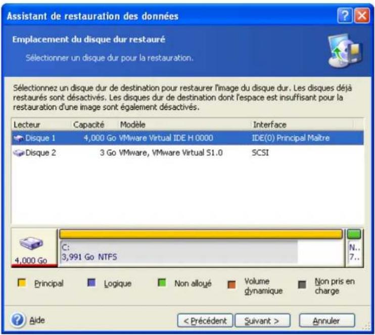 ACRONIS True Image Echo Workstation - Sélection d'un disque / partition cible - 2