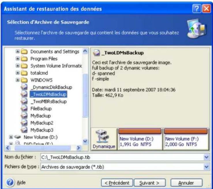 ACRONIS True Image Echo Workstation - Sélection d'archive - 1
