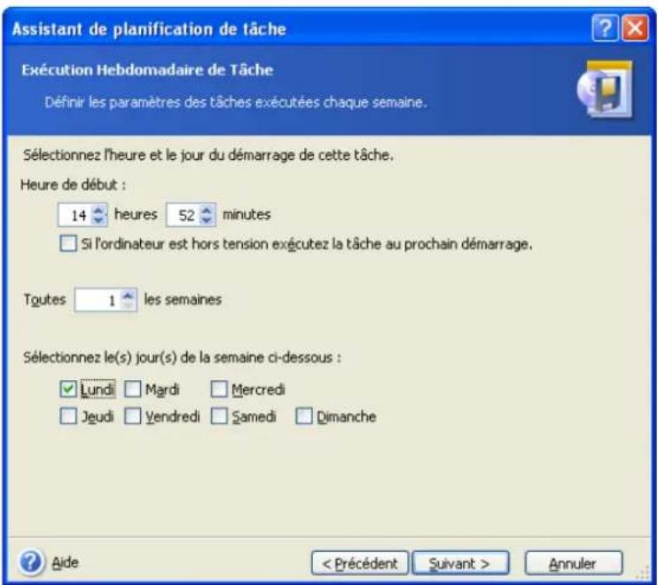 ACRONIS True Image Echo Workstation - Définir une execution hebdomadaire - 1
