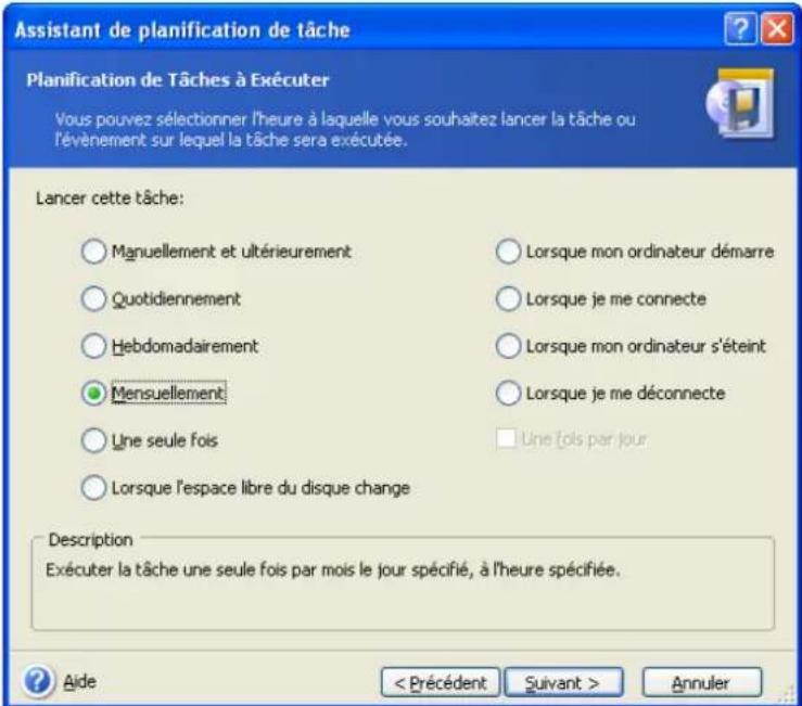 ACRONIS True Image Echo Workstation - Définir une execution mensuelle - 1
