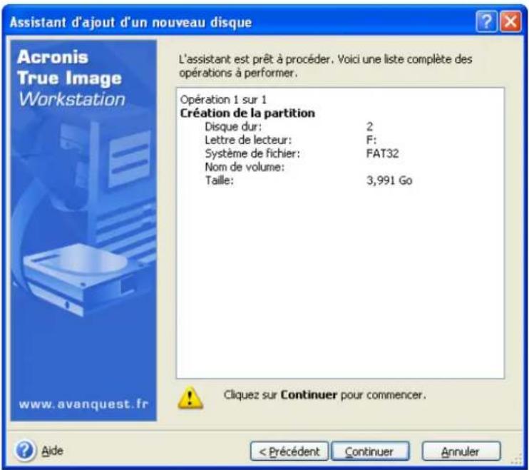 ACRONIS True Image Echo Workstation - Résumé d'ajout de disque - 1