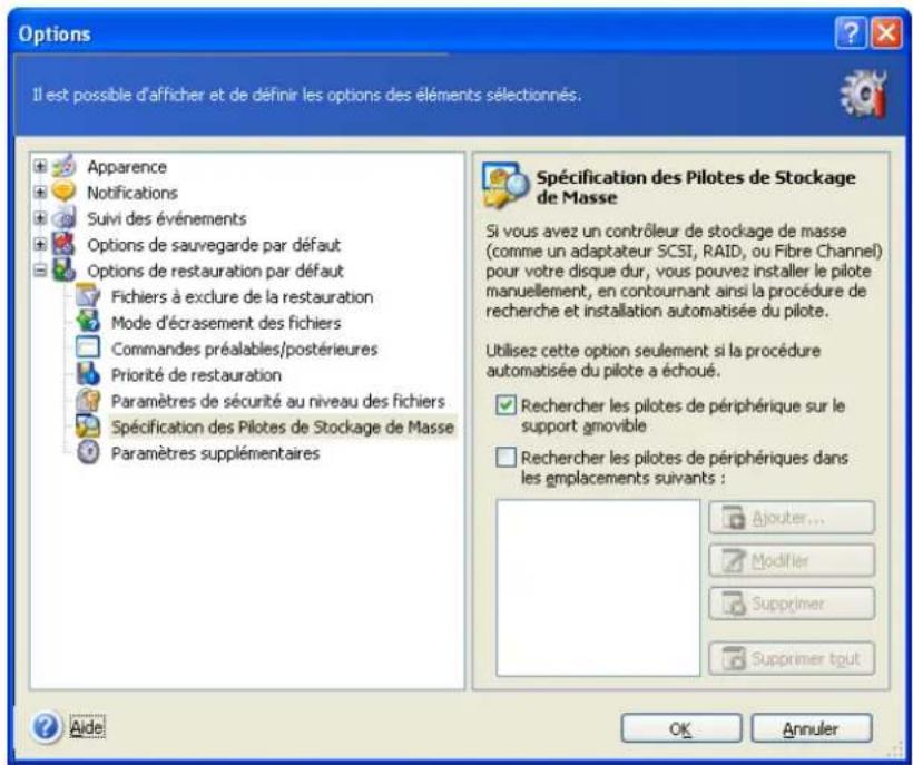 ACRONIS True Image Echo Workstation - Spécifier les pilotes de stockage de masse - 2