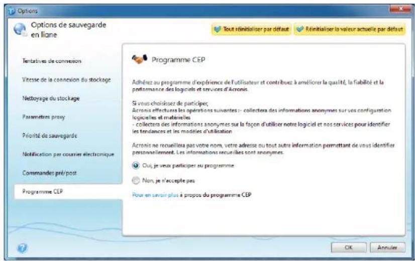 ACRONIS True Image Online - Programme CEP d'Acronis (Customer Experience Program) - 1