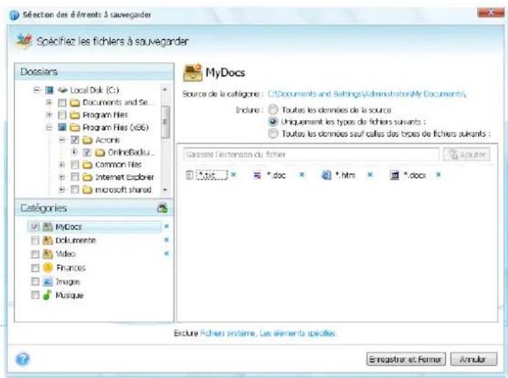 ACRONIS True Image Online - Création d'une catégorie de données personalisée - 1