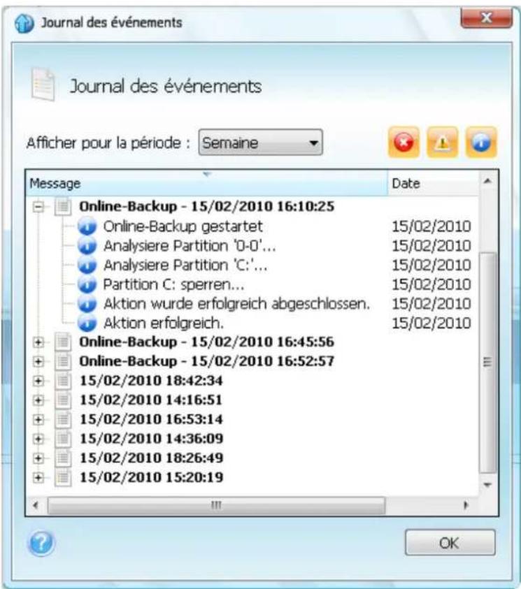ACRONIS True Image Online - Affichage du journal - 1