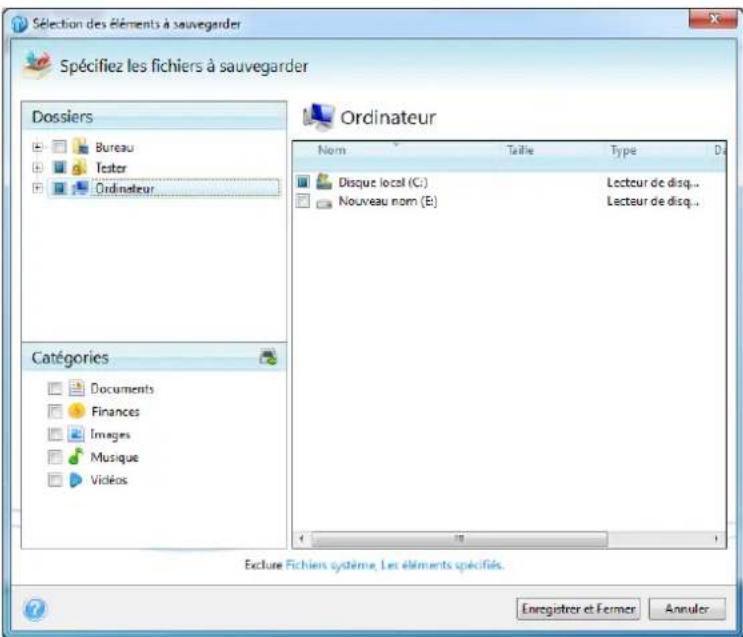 ACRONIS True Image Online - Inclusion d'éléments - 1