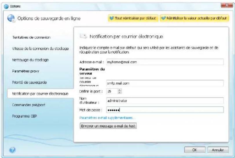 ACRONIS True Image Online - Pour spécifique les paramètres de courrier électronique : - 1
