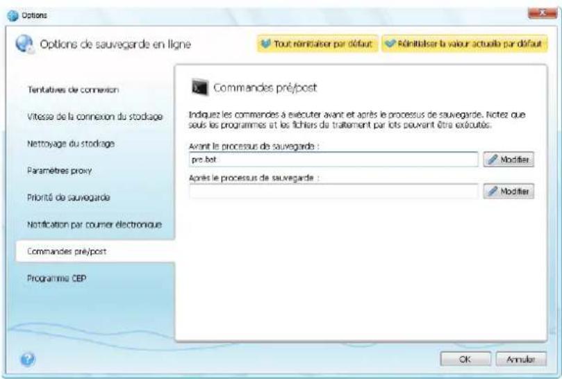 ACRONIS True Image Online - Commandes Pré/Post - 1