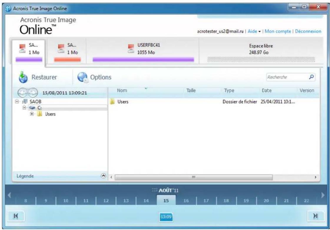 ACRONIS True Image Online - Fenêtre principale - 1
