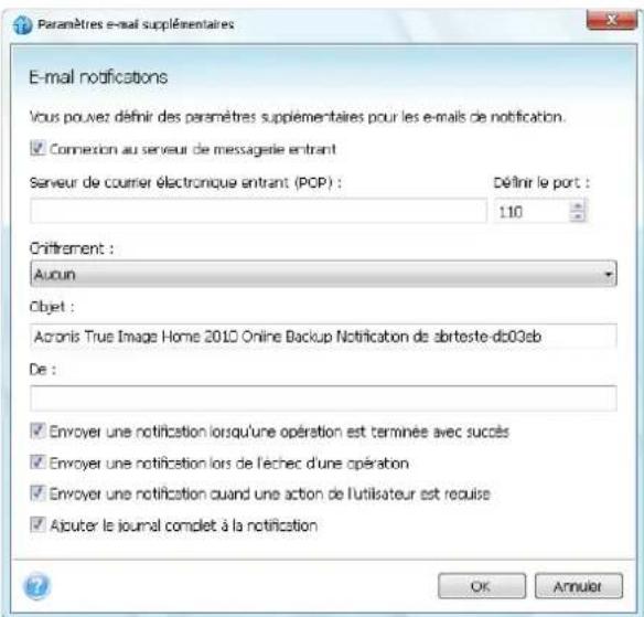 ACRONIS True Image Online - Pour spécifique les paramètres de courrier électronique : - 2