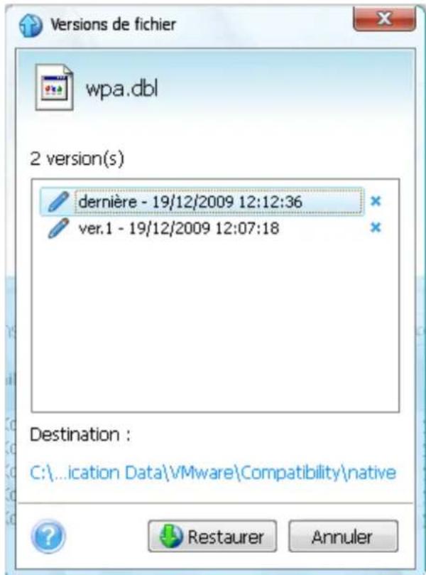 ACRONIS True Image Online - Sélection d'une version à restaurer - 1