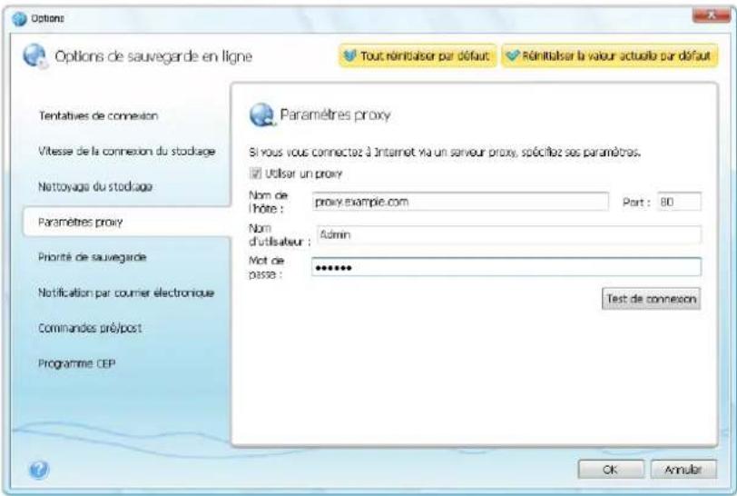 ACRONIS True Image Online - Paramètres proxy - 1