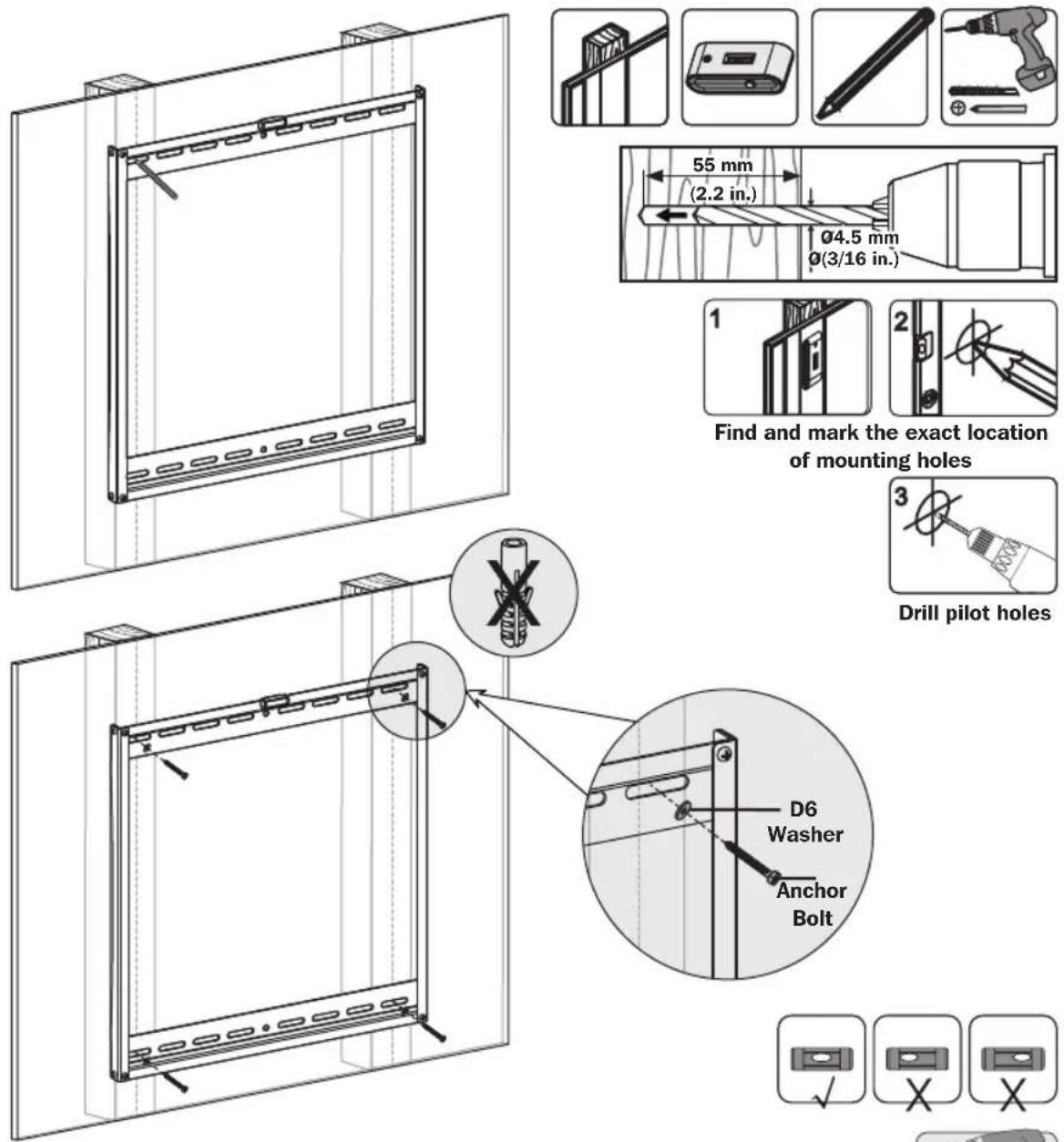 Tripp Lite DWFPSC4570M - 2a. Mount on Wood Stud Wall - 1
