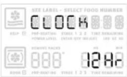 SEE LABEL - SELECT FOOD NUMBER HELP PRE-HATING STAGE 1.2.3 TIME REMAINING POWER LEVEL ENTER CITY WEIGHT JUN 02 NO REMOVE RACKS 8:00" 02:00" DOWN PRE-HATING STAGE 1.2.3 TIME REMAINING