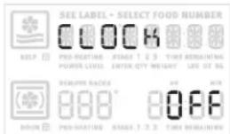 SEE LABEL - SELECT FOOD NUMBER HELP PRO-HEATING STAGE 1.2.3 TIME REMAINING POWER LEVEL ENTER QTY WEIGHT LOS OZ NG REMOVER RACKS 888° OFF DOWN PRO-HEATING STAGE 1.2.3 TIME REMAINING