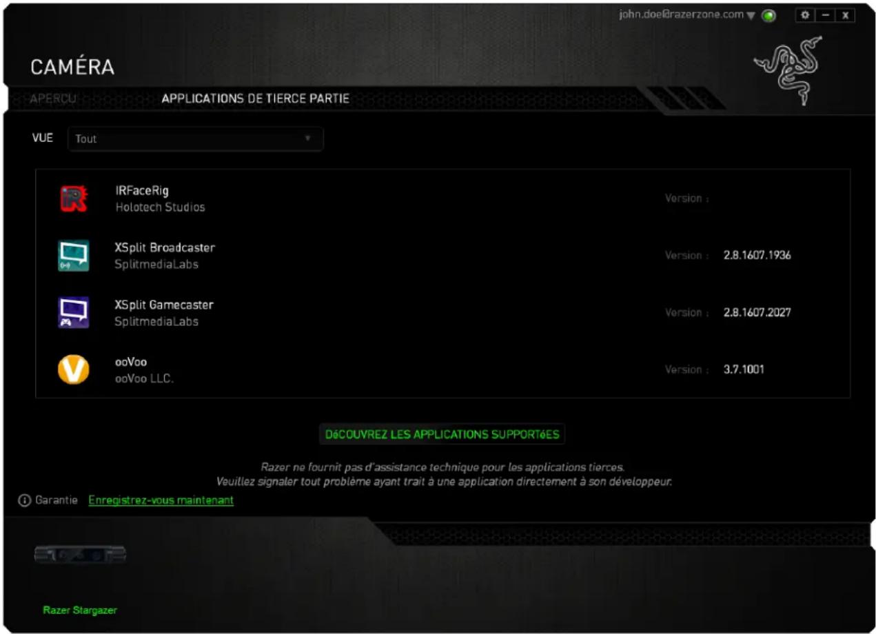 RAZER Stargazer - ONGLET DES APPLICATIONS TIERCES - 1