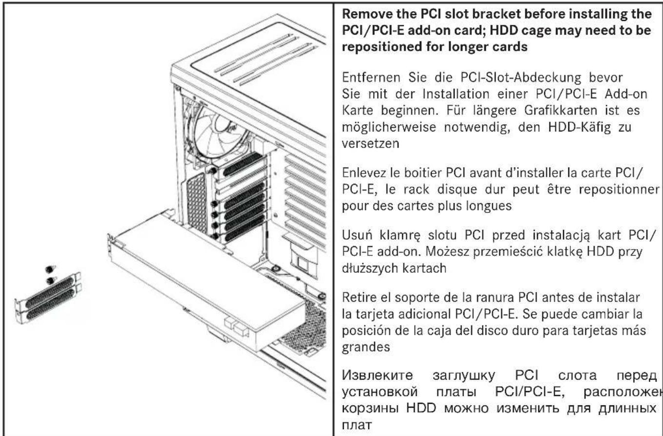 Be Quiet! Pure Base 600 - EN PCI /PCI-E ADD-ON CARD INSTALLATION | DE INSTALLATION EINER PCI/PCI-E ADD-ON KARTE | FR INSTALLATION DES CARTES PCI/PCI-E | PL INSTALACJA KARTY PCI /PCI-E ADD-ON | ES INSTALACIÓN DE TARJETAS ADICIONALES PCI/PCI-E | RU УСТАНОВКА УСТРОЙСТВ PCI /PCI-E - 1