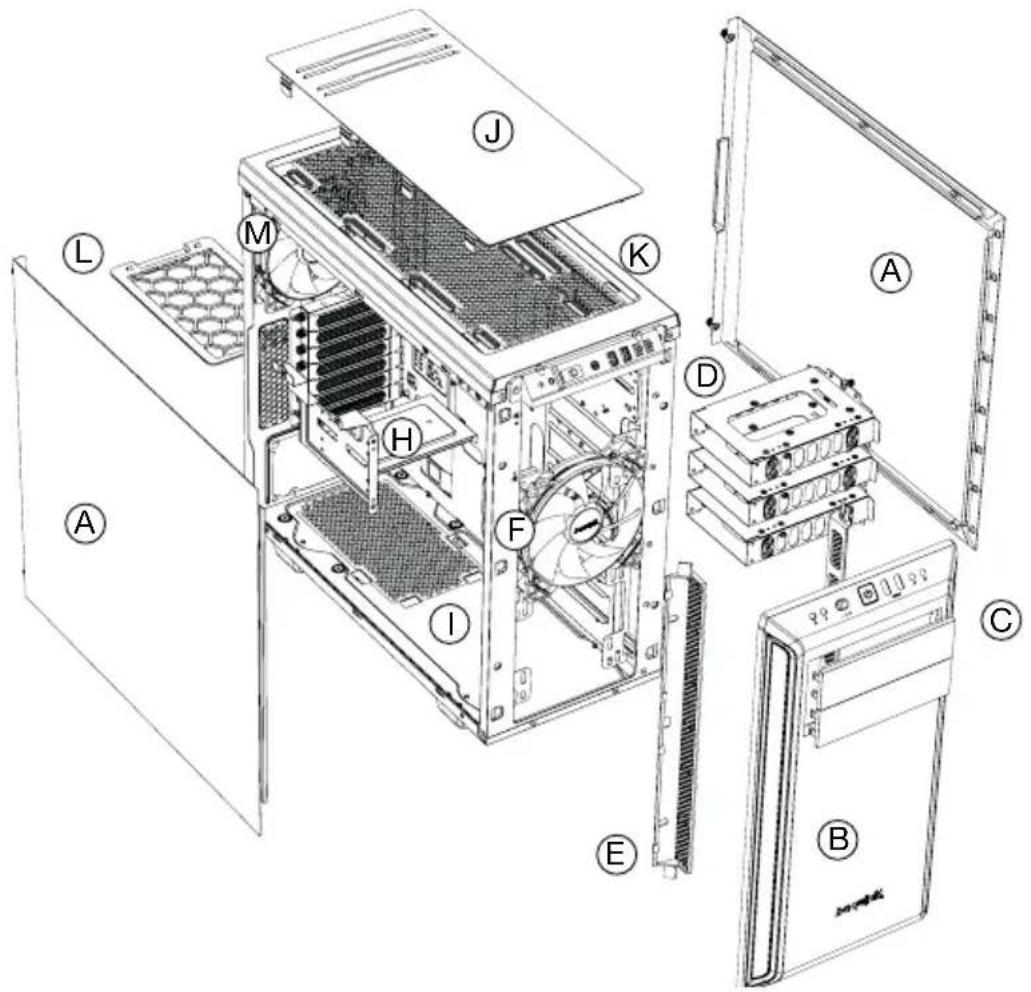 Be Quiet! Pure Base 600 - VISTA DETALLADA Y PIEZAS - 1