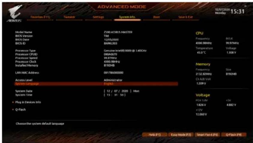 GIGABYTE Z590 Aorus Master - 2-7 System Info. ( プステムの情報) - 1