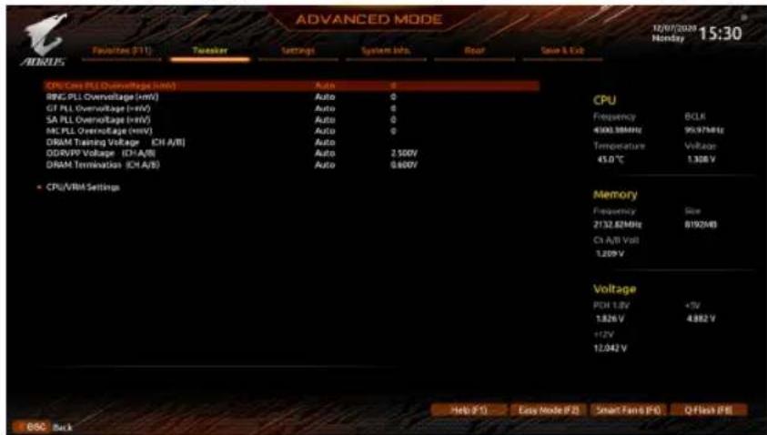 GIGABYTE Z590 Aorus Master - Advanced Voltage Settings (詳細な電圧設定) - 1